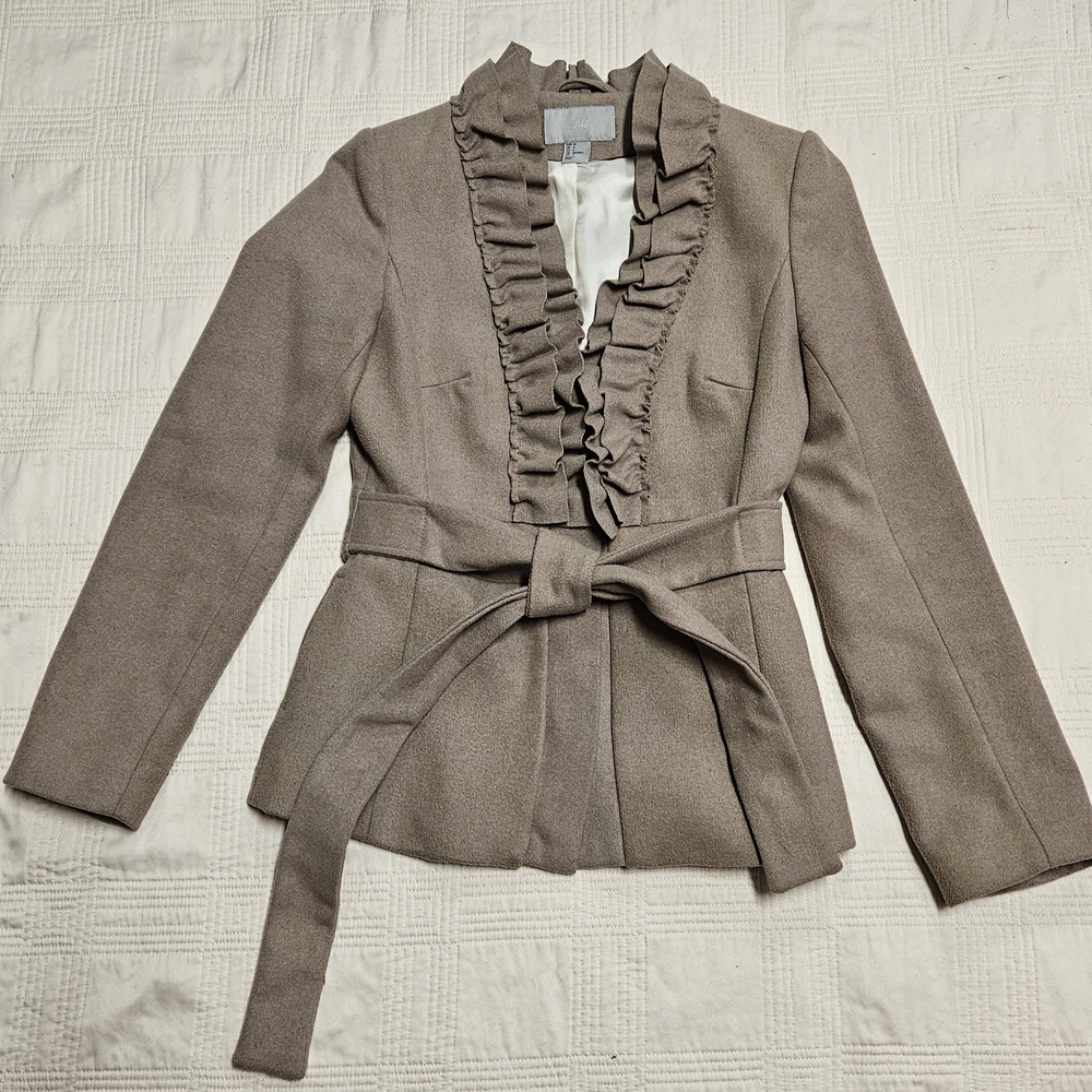 H&M Elegant Cream/Tan Ruffle Jacket, Size 4